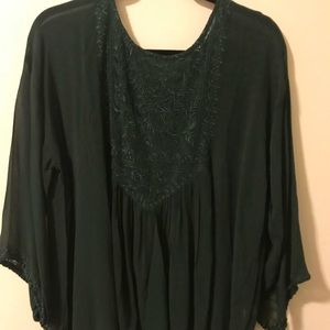 Quarter Length Sleeve Green Sheer Blouse